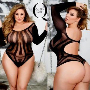 Black Striped Teddy Bodystocking Lingerie NEW